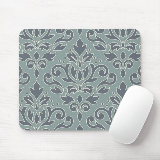 Scroll Damask Lg Pattern (outline) Cream Blue Teal マウスパッド (マウス)