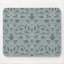 Scroll Damask Lg Pattern (outline) Cream Blue Teal マウスパッド