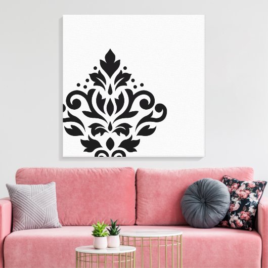 Scroll Damask Off-set I Black on White キャンバスプリント (インサイチュ (リビング))