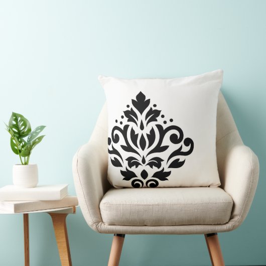 Scroll Damask Off-set I Black on White クッション (椅子)