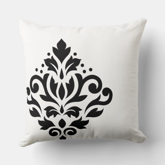 Scroll Damask Off-set I Black on White クッション (裏面)
