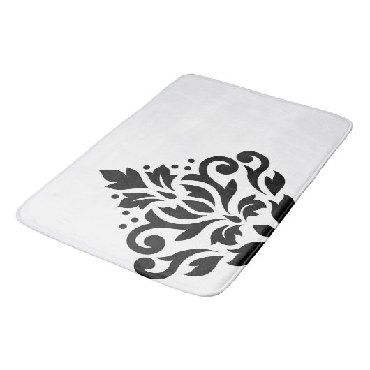 Scroll Damask Off-set I Black on White バスマット (アングル)