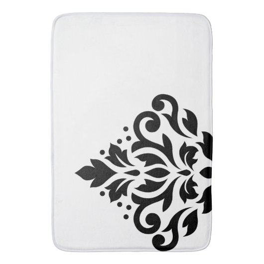 Scroll Damask Off-set I Black on White バスマット (正面縦)