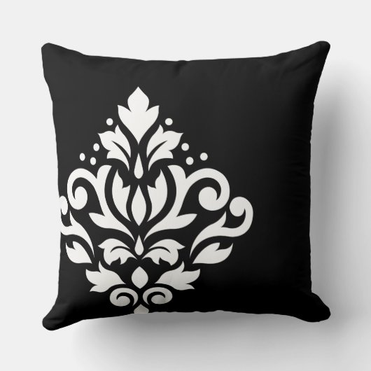 Scroll Damask Off-Set I White on Black クッション (裏面)
