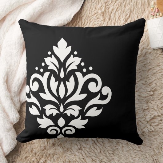 Scroll Damask Off-Set I White on Black クッション (ブランケット)