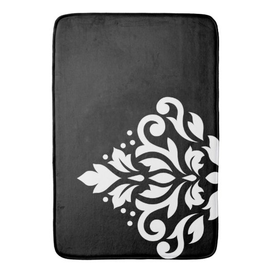 Scroll Damask Off-Set I White on Black バスマット (正面縦)
