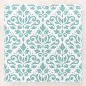 Scroll Damask Teal Pattern ガラスコースター (正面)