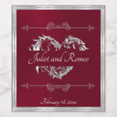 Scroll Heart Monogram - Burgundy ワインラベル (シングルラベル)