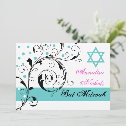 Scroll leaf black, white, aqua & Star of David 招待状 (スタンド正面)