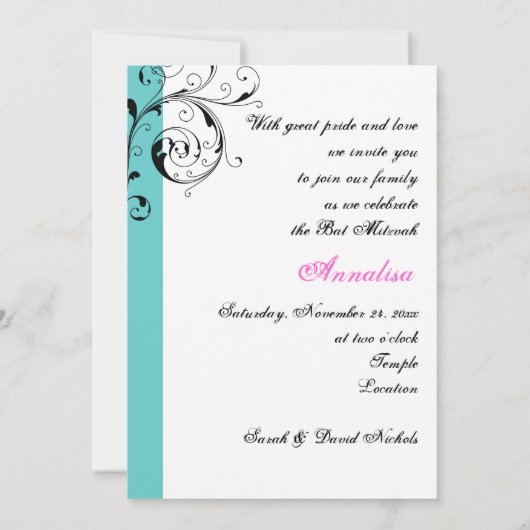 Scroll leaf black, white, aqua & Star of David 招待状 (裏面)