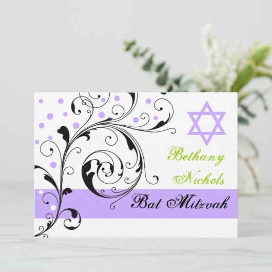 Scroll leaf black, white, purple & Star of David 招待状 (スタンド正面)