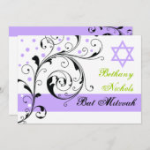 Scroll leaf black, white, purple & Star of David 招待状 (正面/裏面)
