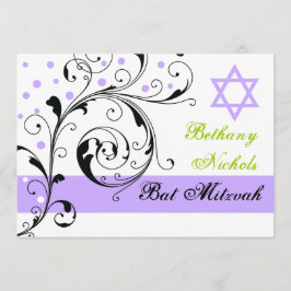 Scroll leaf black, white, purple & Star of David 招待状
