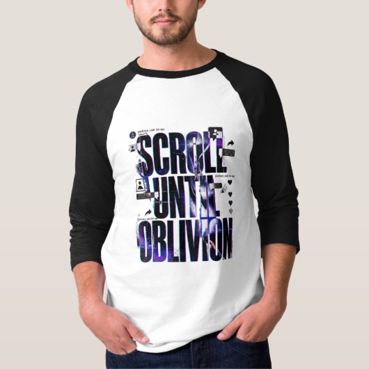 SCROLL UNTIL OBLIVION | ソーシャルメディア ブルータリスト タイポグラフィ Tシャツ (正面)