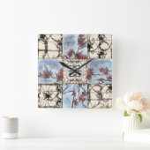 Scrollworkのパネルをはめられた抽象的な絵画 スクエア壁時計 (ホーム)