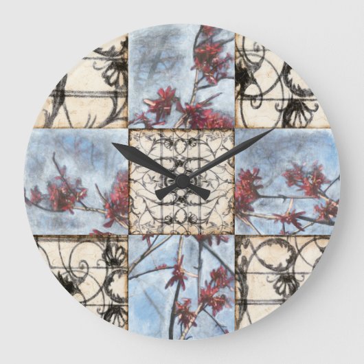 Scrollworkのパネルをはめられた抽象的な絵画 ラージ壁時計 (正面)