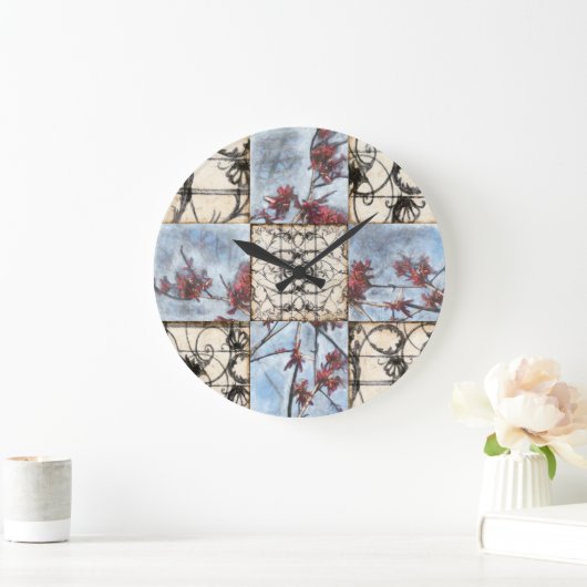 Scrollworkのパネルをはめられた抽象的な絵画 ラージ壁時計 (ホーム)