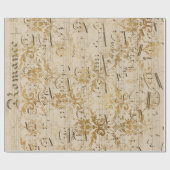 Scrollworkのヴィンテージの金ゴールドの楽譜 ラッピングペーパー (フラット)