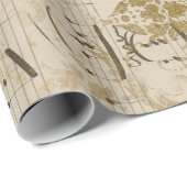 Scrollworkのヴィンテージの金ゴールドの楽譜 ラッピングペーパー (ロールコーナー)