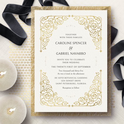 Scrollwork Elegant Vintage Wedding Foil Invitation 箔招待状
