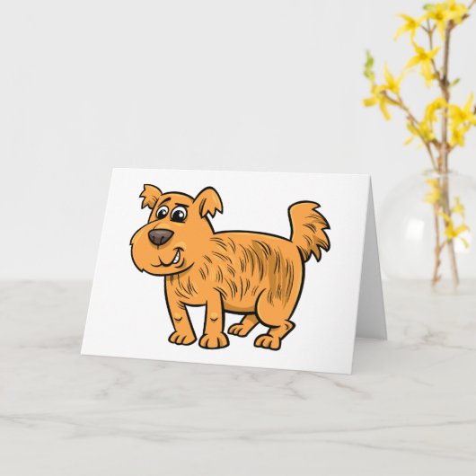 Scruffy Orange Puppy Dog カード (黄色い花)