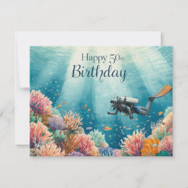 Scuba 50th birthday underwater birthday card  カード
