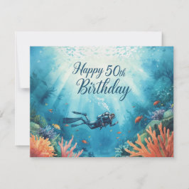 Scuba 50th birthday underwater birthday card  カード
