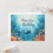 Scuba 50th birthday underwater birthday card  カード (正面/裏面インサイチュ)