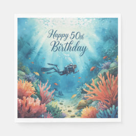 Scuba 50th birthday underwater birthday card  スタンダードランチョンナプキン