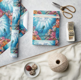 Scuba 50th birthday underwater birthday card  ラッピングペーパー