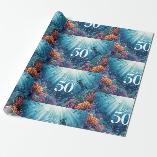 Scuba 50th birthday underwater birthday card  ラッピングペーパー (アンロールド)