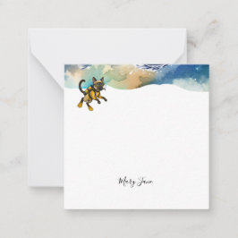 Scuba Cat Diving Blue Wet Suit ノートカード