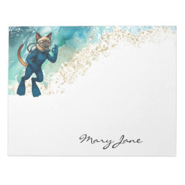 Scuba Cat Diving Blue Wet Suit ノートパッド