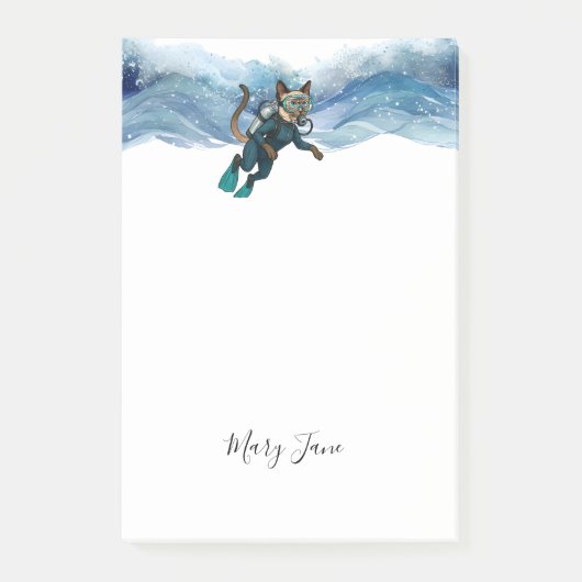 Scuba Cat Diving Blue Wet Suit ポストイット (正面)