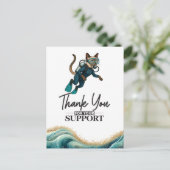 Scuba Cat Diving Blue Wet Suit ポストカード (スタンド正面)