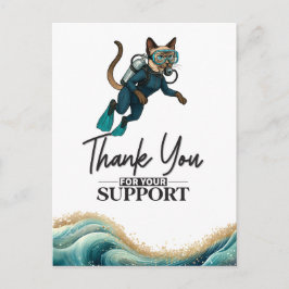 Scuba Cat Diving Blue Wet Suit ポストカード