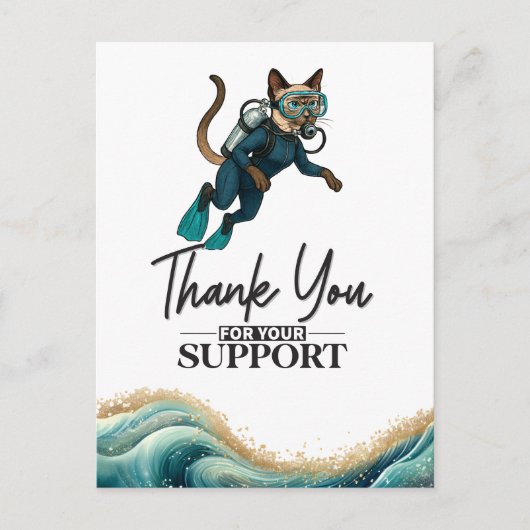 Scuba Cat Diving Blue Wet Suit ポストカード (正面)