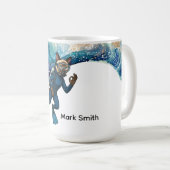 Scuba Cat Diving Blue Wet Suit with your name コーヒーマグカップ (正面右)