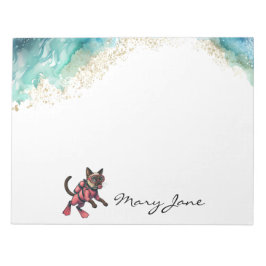 Scuba Cat Diving for Pink Lovers ノートパッド