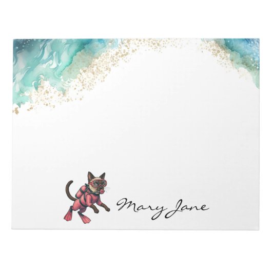 Scuba Cat Diving for Pink Lovers ノートパッド (正面)