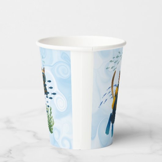 Scuba Cat is diving Underwater 紙コップ (右)