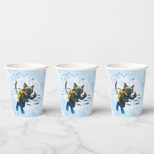 Scuba Cat is diving  Underwater  紙コップ (複数)