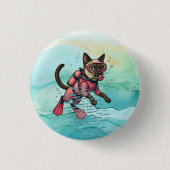 Scuba Cat is diving  Underwater  缶バッジ (正面)