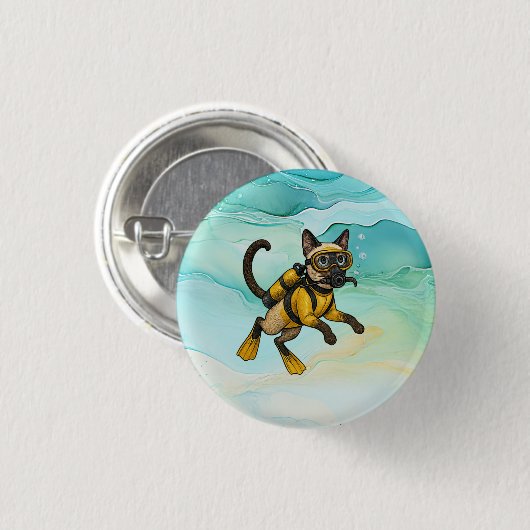 Scuba Cat is diving  Underwater  缶バッジ (正面&裏面)