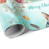 Scuba Cat Underwater Holiday  Merry Christmas  ラッピングペーパー (ロールコーナー)
