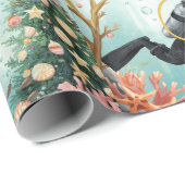 Scuba Cat Underwater Holiday  Merry Christmas  ラッピングペーパー (ロールコーナー)