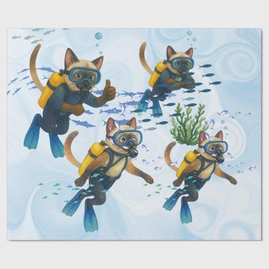 Scuba Cats are diving  Underwater  ラッピングペーパー (フラット)