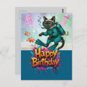 Scuba diver diving cat happy birthday  ポストカード (正面/裏面)