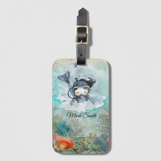 Scuba Diver Diving underwater  ラゲッジタグ (正面縦)