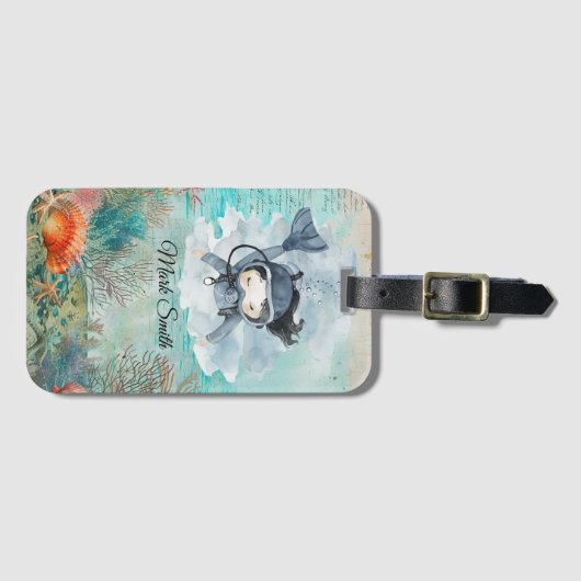 Scuba Diver Diving underwater ラゲッジタグ (正面横)